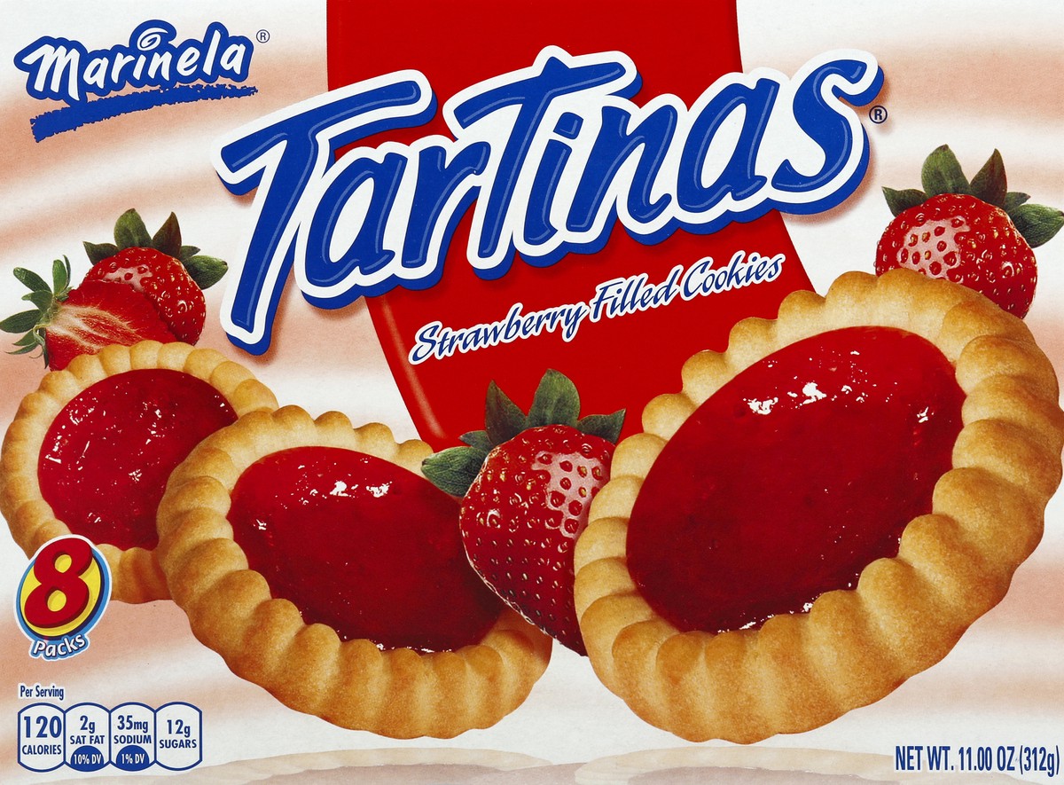 slide 5 of 6, Marinela Tartinas Fresa Cookies, Strawberry Filled, Artificially Flavored, 8-Packs, 14.08 Ounces, 11 oz