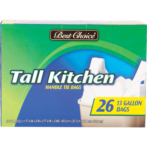 Best Choice Tall Kitchen Handle Tie Trash Bags 26 ct; 13 gal