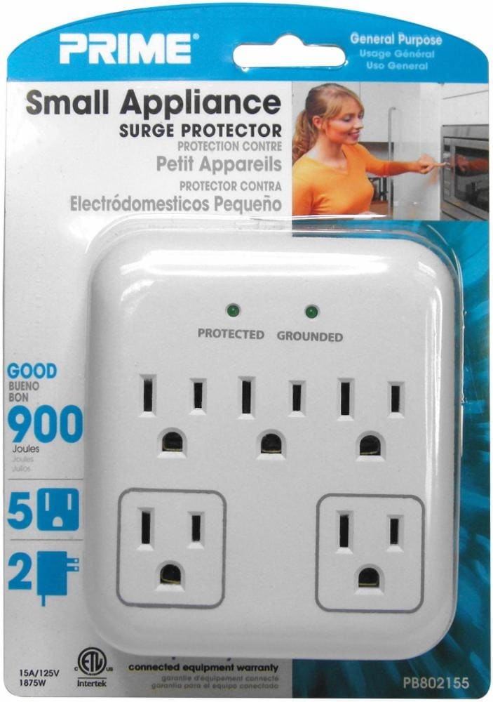 slide 1 of 1, Prime Wire & Cable 5-Outlet Multimedia Surge Protector - 900 Joule - White, 1 ct