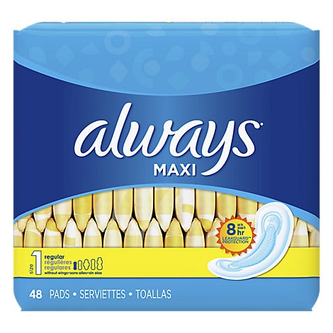 slide 1 of 1, Always Maxi Pads Size 1 Regular Without Wings Unscented, 48 ct