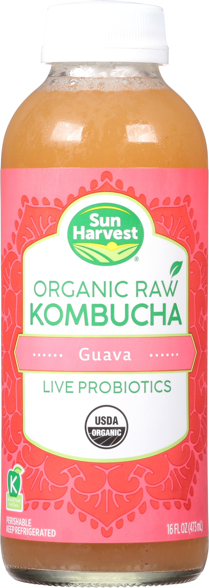 slide 1 of 1, Sun Harvest Organic Guava Kombucha, 16 oz