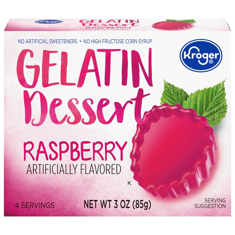 slide 2 of 3, Kroger Raspberry Gelatin Dessert Mix, 3 oz