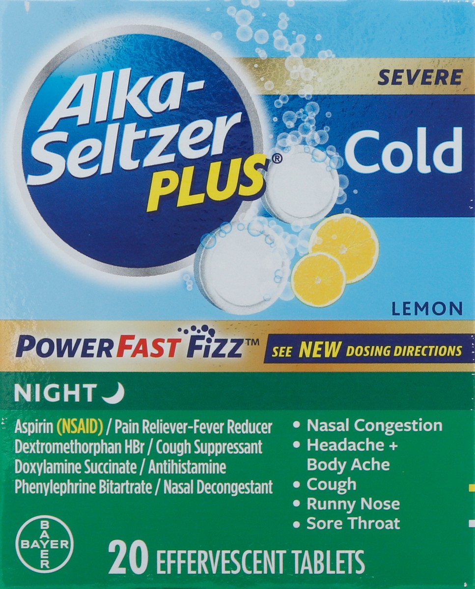 slide 6 of 9, Alka-Seltzer Plus Effervescent Powerfast Fizz Tablets Nighttime Cold Severe, Lemon Flavor, 20 ct