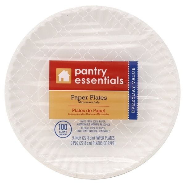 Pantry Essentials Paper Plates Microwave Safe 9 Inch Wrapper - 100 Count