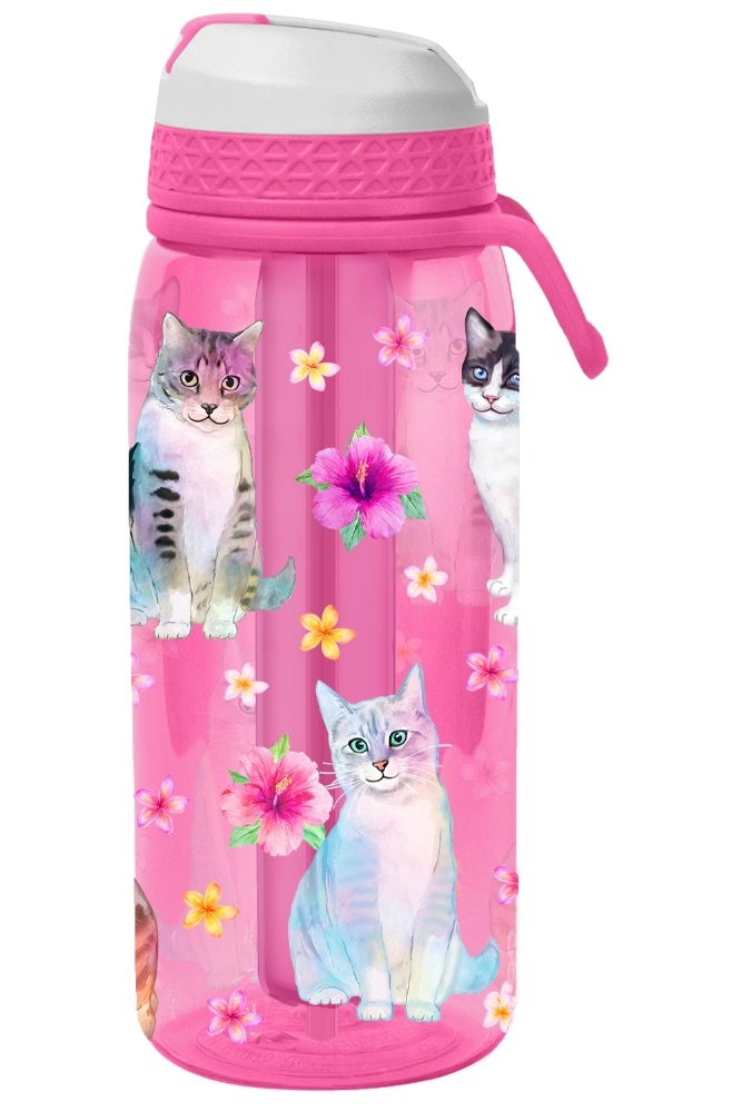 slide 1 of 1, Cool Gear Hibiscus Cat Print Sipper Bottle, 32 oz