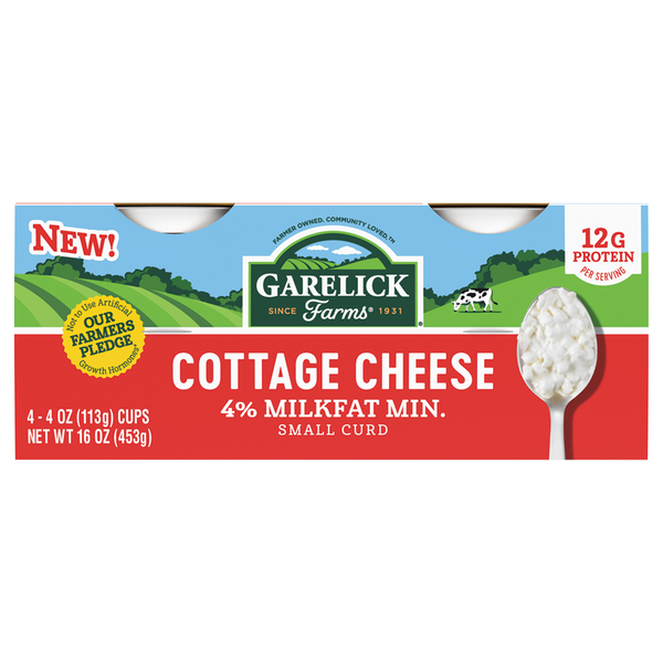 slide 1 of 1, Garelick Farms 4% Small Curd Cottage Cheese - 4 ct, 4 ct; 16 oz