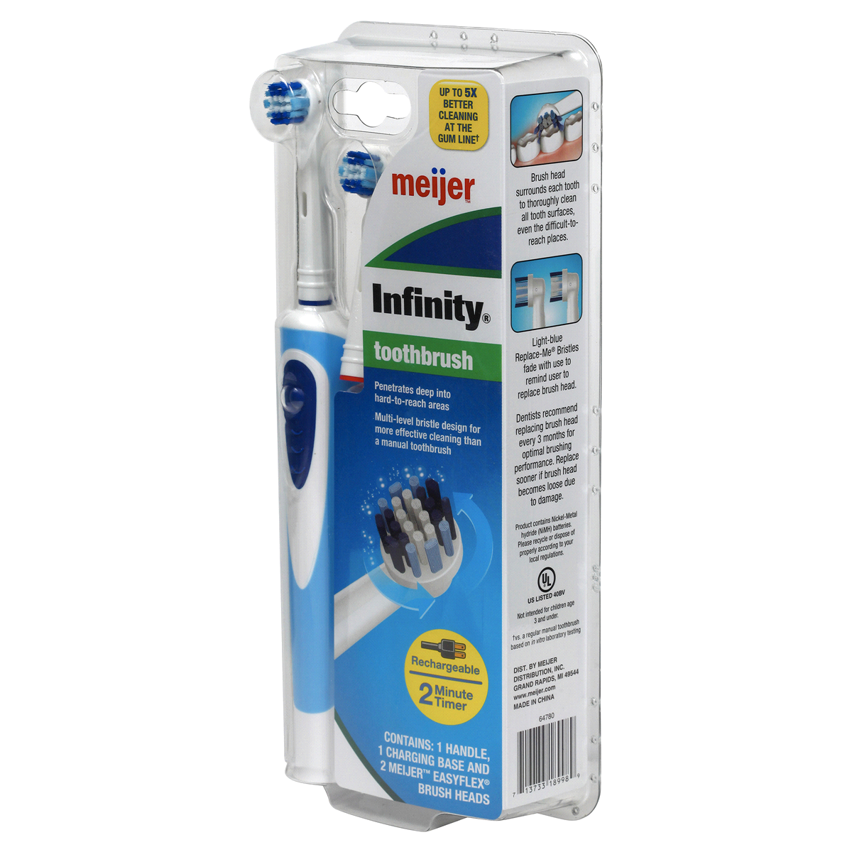 slide 3 of 4, Meijer Infinity Power Toothbrush w/ 2 Replacement Brush Heads, 1 ct