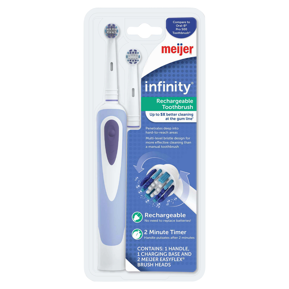 slide 1 of 4, Meijer Infinity Power Toothbrush w/ 2 Replacement Brush Heads, 1 ct