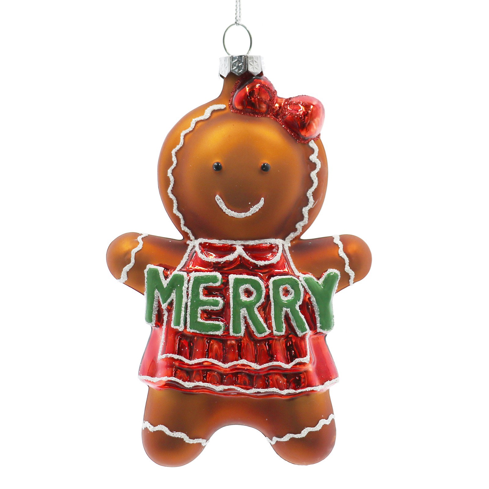 slide 4 of 4, 5.25" Merry Gingerbread Woman Glass Ornament By Ashland, 3.25 in x 0.5 in x 5.25 in