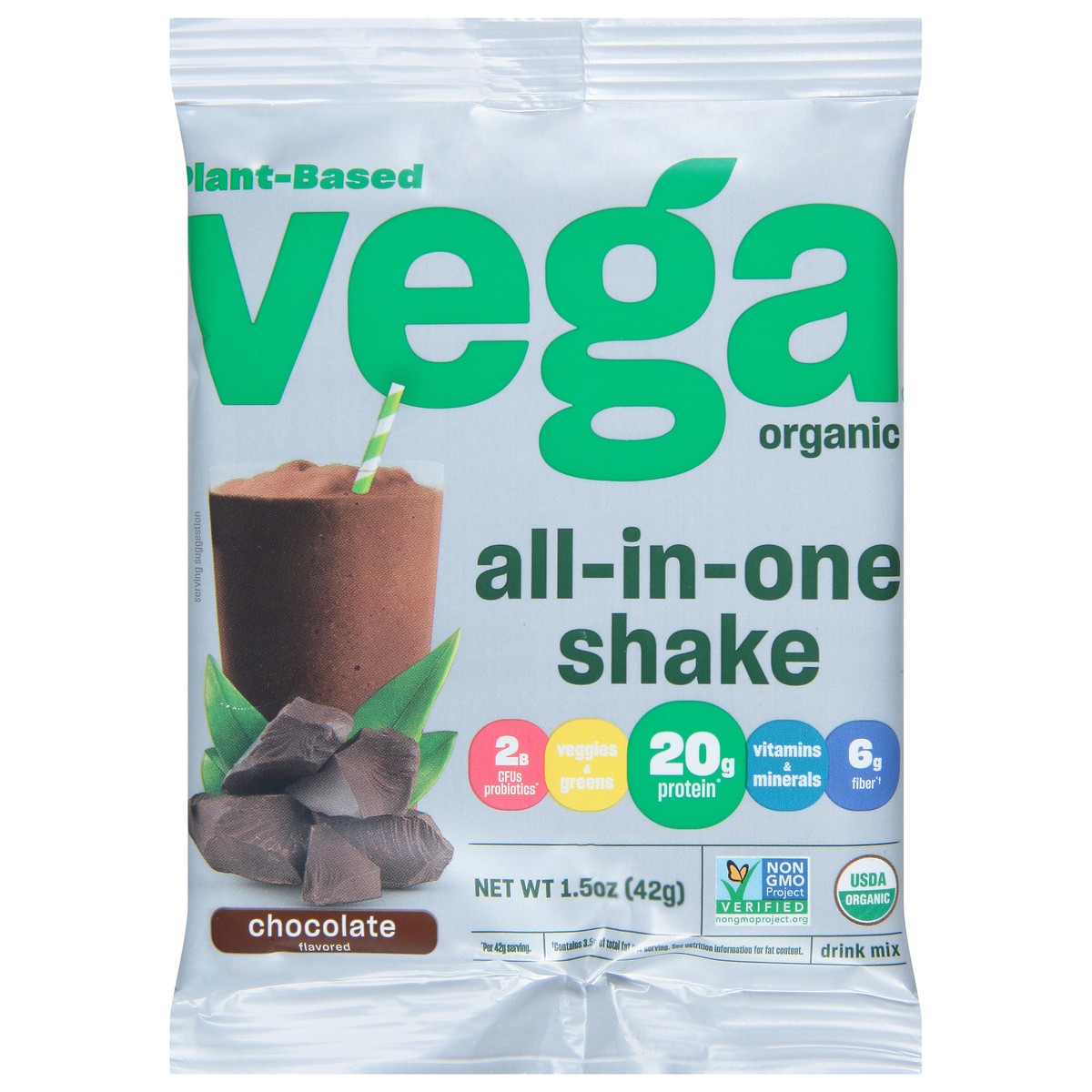 slide 1 of 8, Vega One Nutritional Shake, Chocolate Single Packet, 1.5 oz