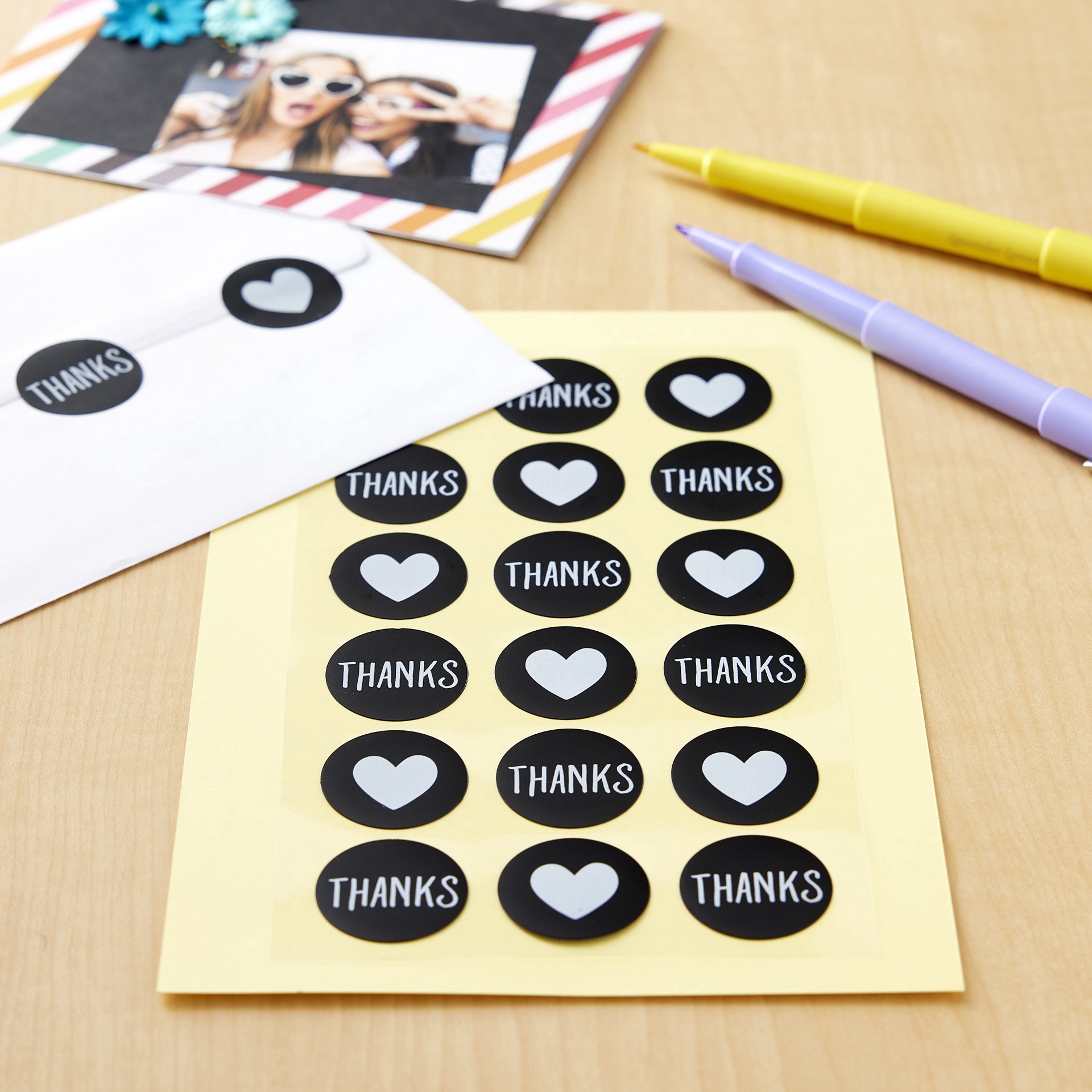 slide 4 of 4, Thanks & Hearts Round Label Stickers By Recollections, 4 in x 7 in