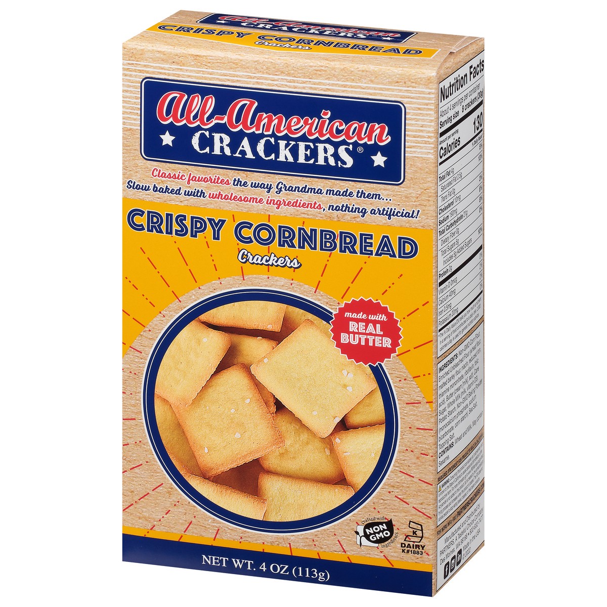 slide 3 of 9, All-American Crackers Crispy Cornbread 4 oz, 4 oz