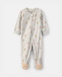 Carters Baby Teddy Bear 2-Way Zip Snug Fit Sleep & Play Pajamas - Grey Grey 9M