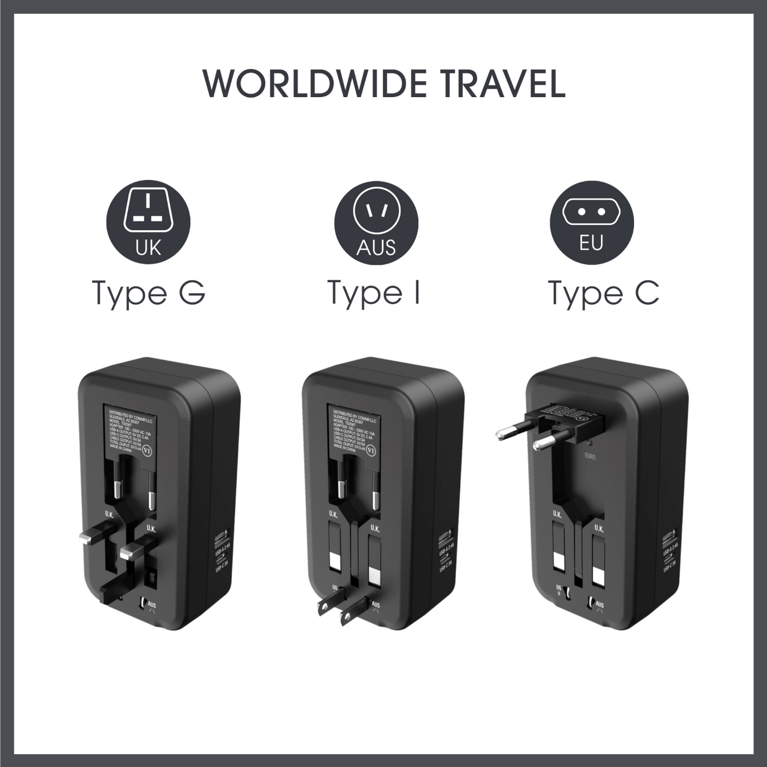 slide 2 of 2, Travel Smart Does-It-All Adapter with Cables & USB-A & C Ports, 1 ct