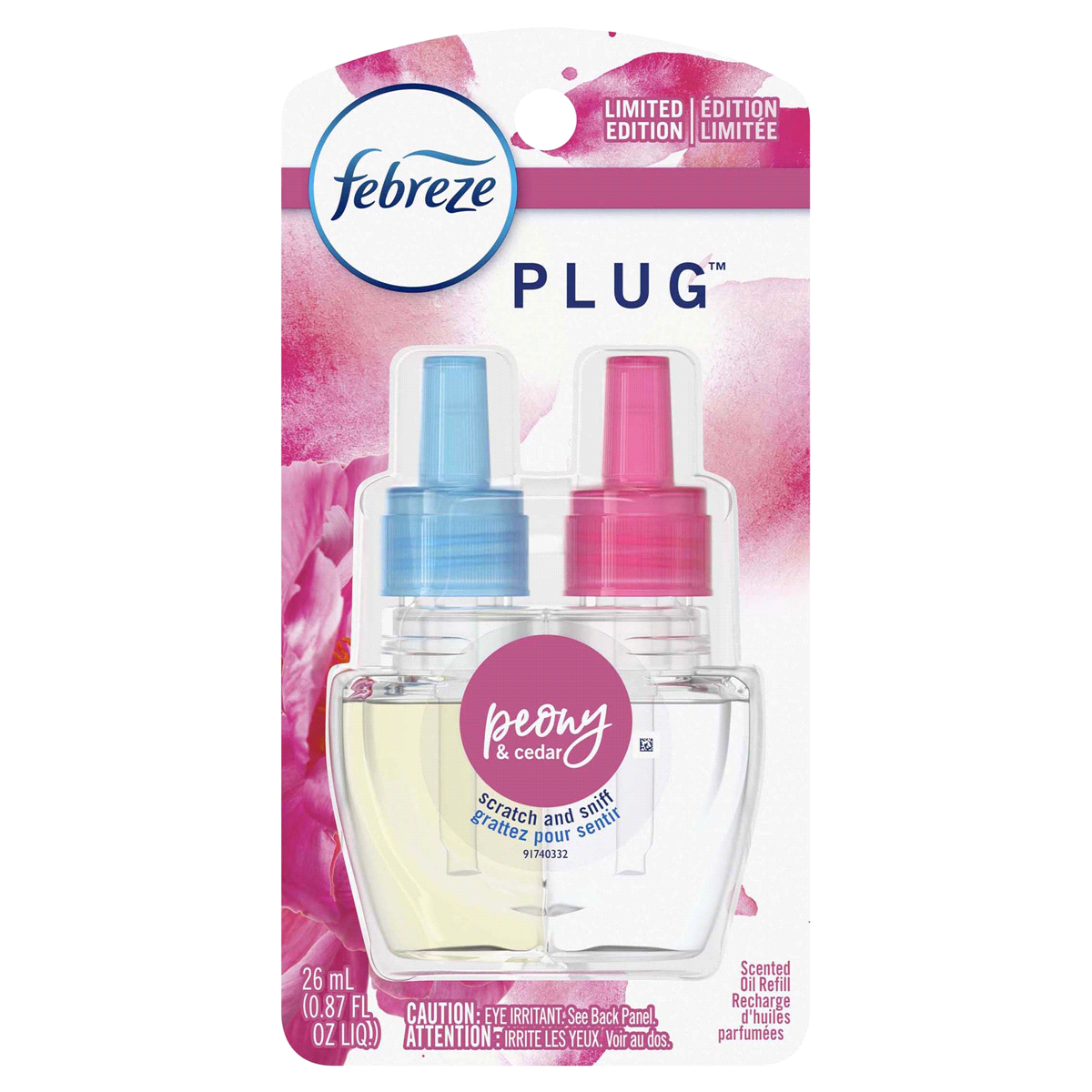 slide 1 of 1, Febreze Plug Peony & Cedar Scented Oil Refill, 0.87 oz