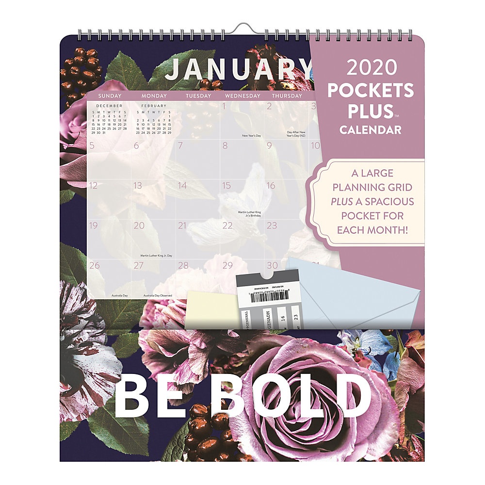 slide 1 of 1, Orange Circle Studio Floral Expressions Monthly Pockets Plus Pad, 11-3/4'' X 13-3/4'', Multicolor, January To December 2020, 1 ct