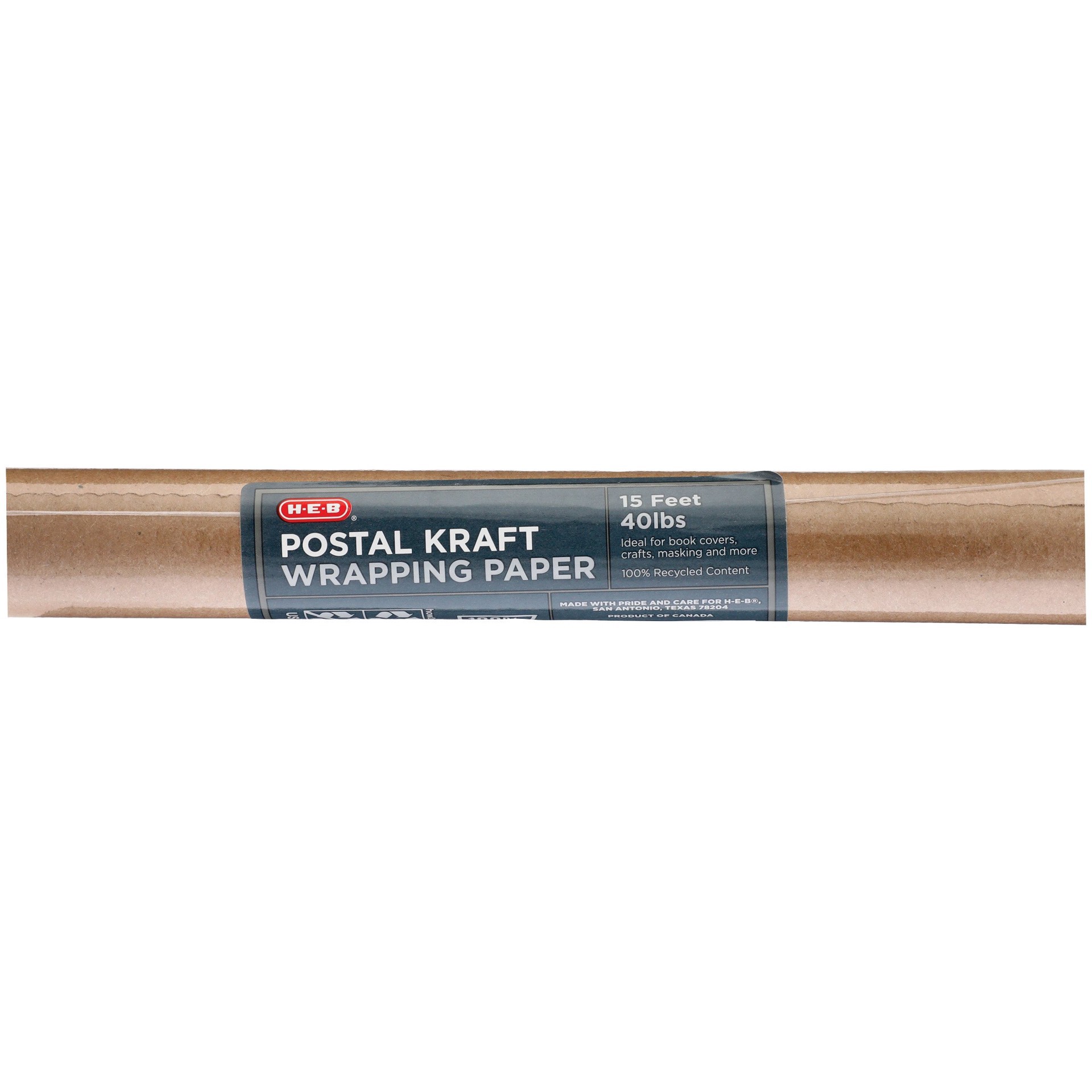 slide 1 of 1, H-E-B Brown Postal Kraft Wrapping Paper Roll, 30 in x 15 ft