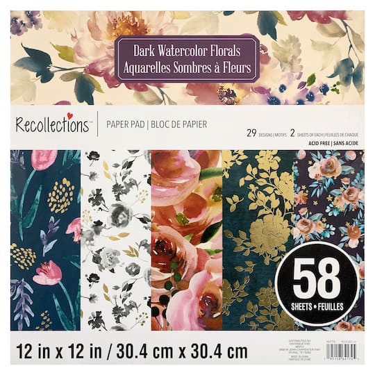 slide 1 of 3, Dark Watercolor Florals Paper Pad By Recollections, 12" X 12", 12 in x 12 in