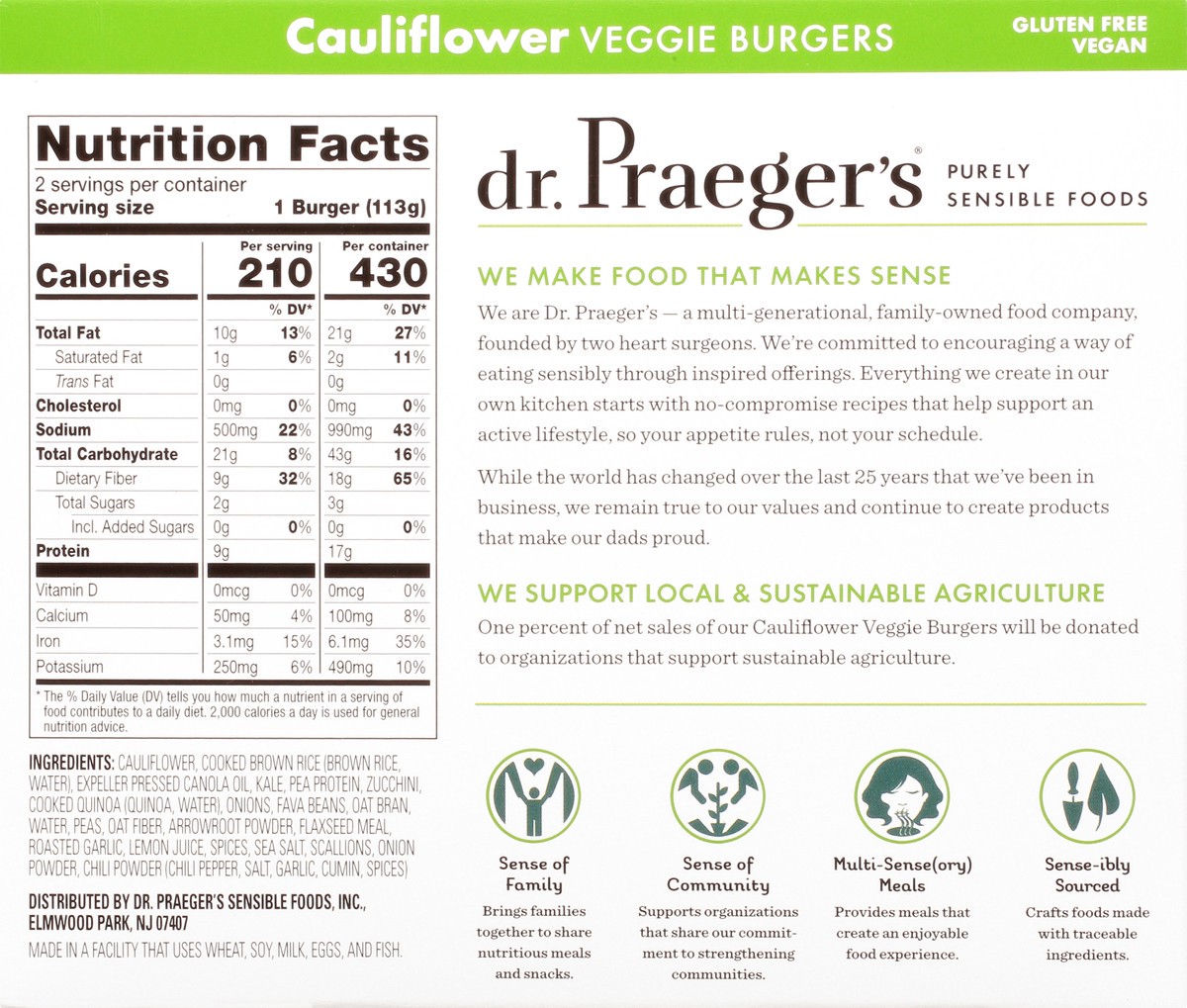 slide 5 of 9, Dr. Praeger's Cauliflower Veggie Burgers 2 - 4 oz Packs, 2 ct