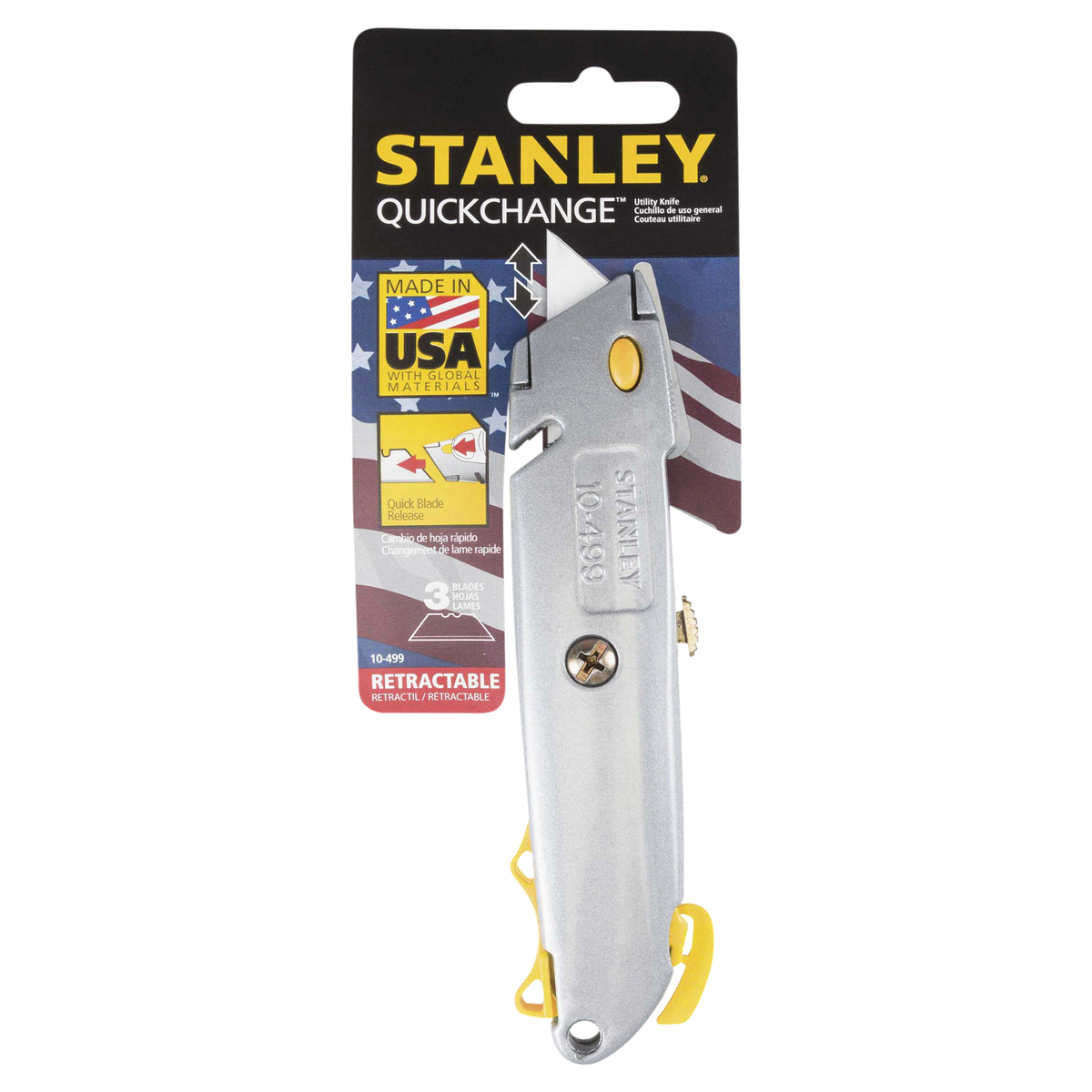 slide 1 of 9, Stanley 6-3/8 inch QUICK CHANGE Retractable Utility Knife, 1 ct