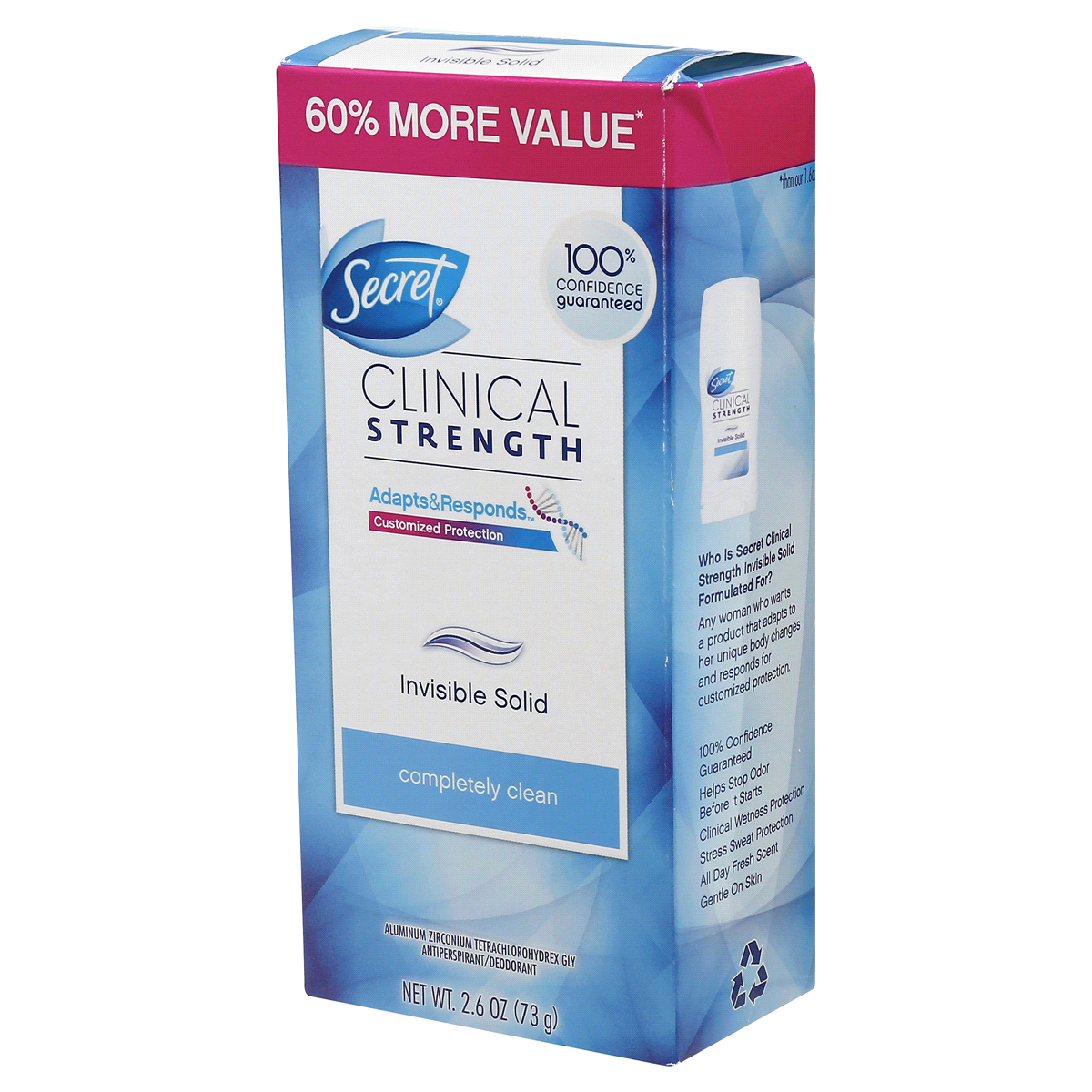 slide 22 of 59, Secret Clinical Strength Invisible Solid Antiperspirant and Deodorant for Women, Completely Clean, 2.6 oz, 2.6 oz
