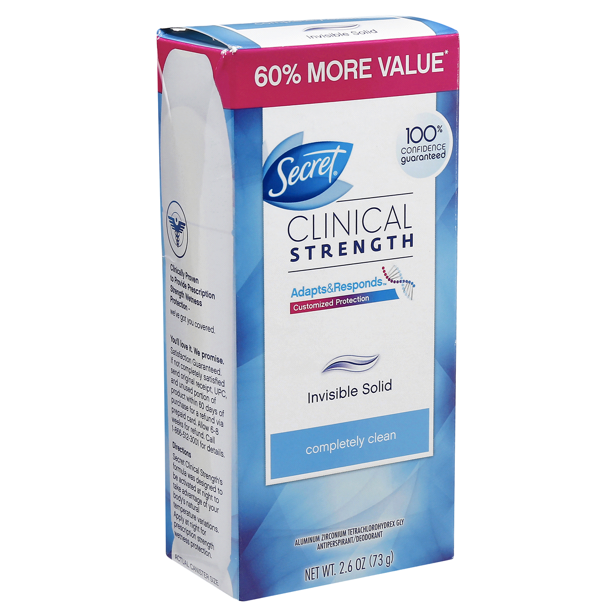 slide 39 of 59, Secret Clinical Strength Invisible Solid Antiperspirant and Deodorant for Women, Completely Clean, 2.6 oz, 2.6 oz