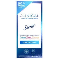 Secret Clinical Strength Invisible Solid Antiperspirant and Deodorant for Women, Completely Clean, 2.6 oz