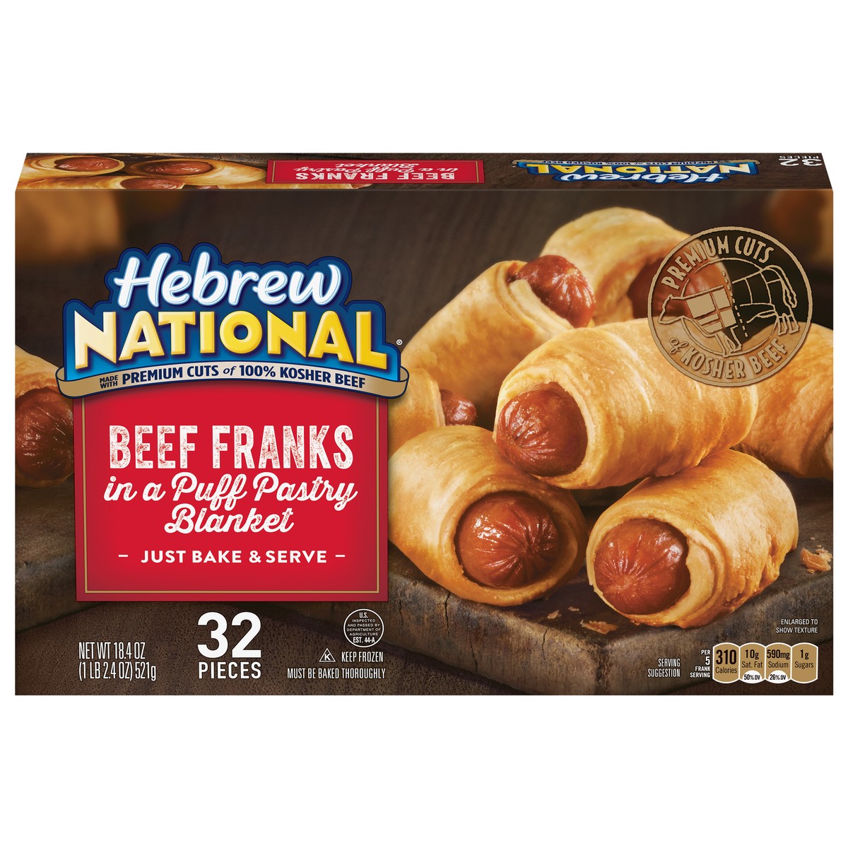 slide 1 of 5, Hebrew National Beef Franks in a Puff Pastry Blanket 32 ea, 32 ct