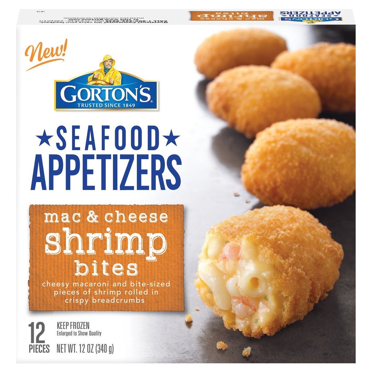 slide 1 of 1, Gorton's Seafood Appetizers Mac & Cheese Shrimp Bites, 12 oz