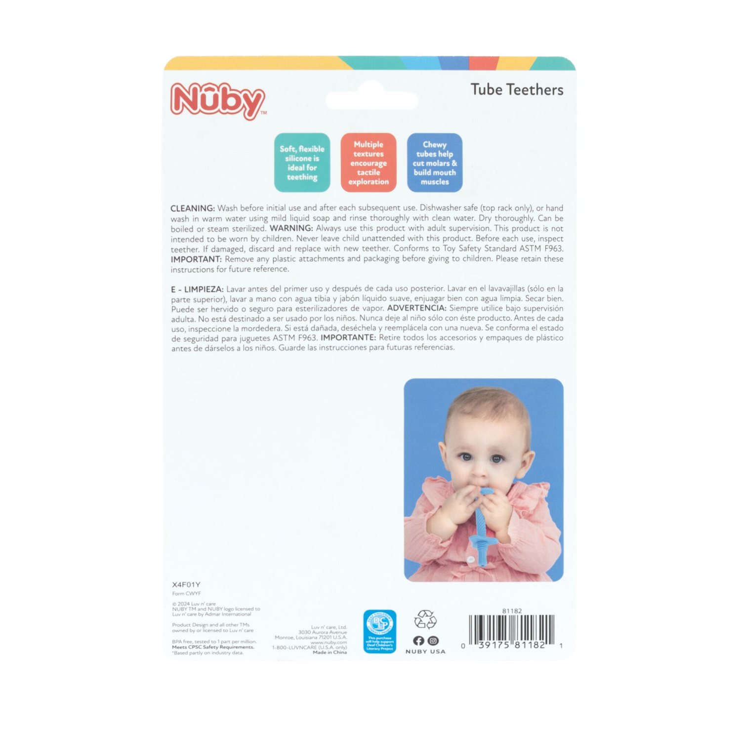 slide 2 of 3, Nuby Silicone Teething Tubes 81182, 3pk, 3 ct