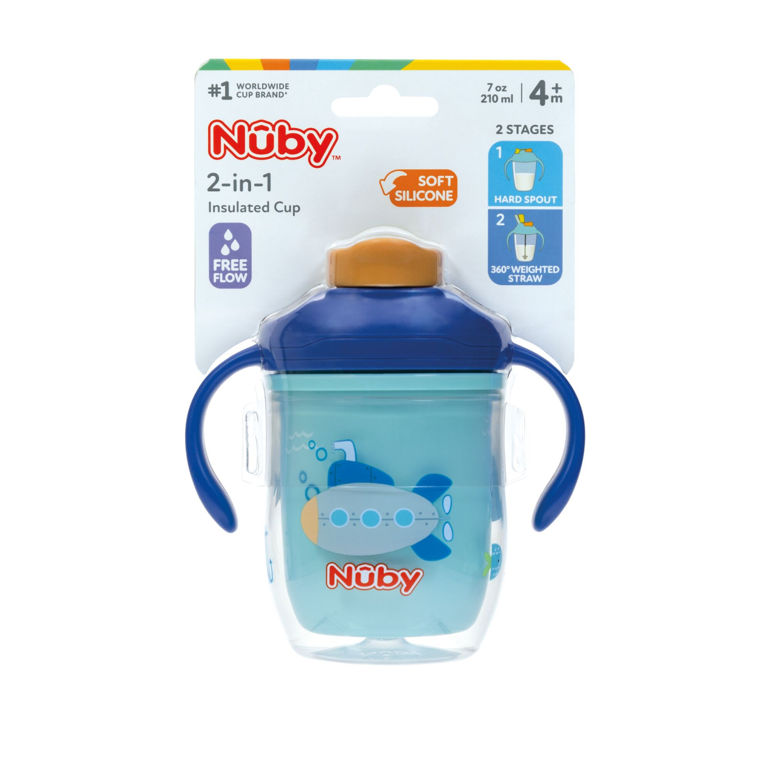 slide 1 of 3, Nuby Flip-It 2 Handled Insulated Multi-Function Submarine Cup, 7oz, 7 oz