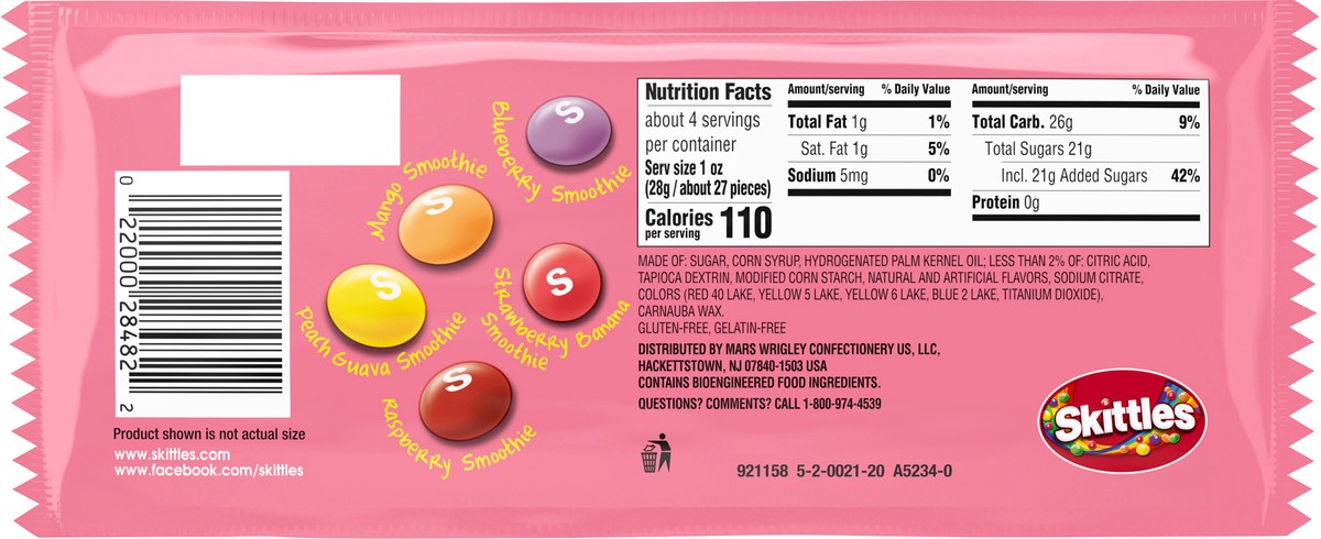 slide 2 of 7, SKITTLES Smoothies Chewy Candy, Share Size, 4 oz Bag, 4 oz