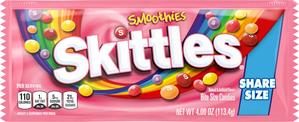 slide 4 of 7, SKITTLES Smoothies Chewy Candy, Share Size, 4 oz Bag, 4 oz