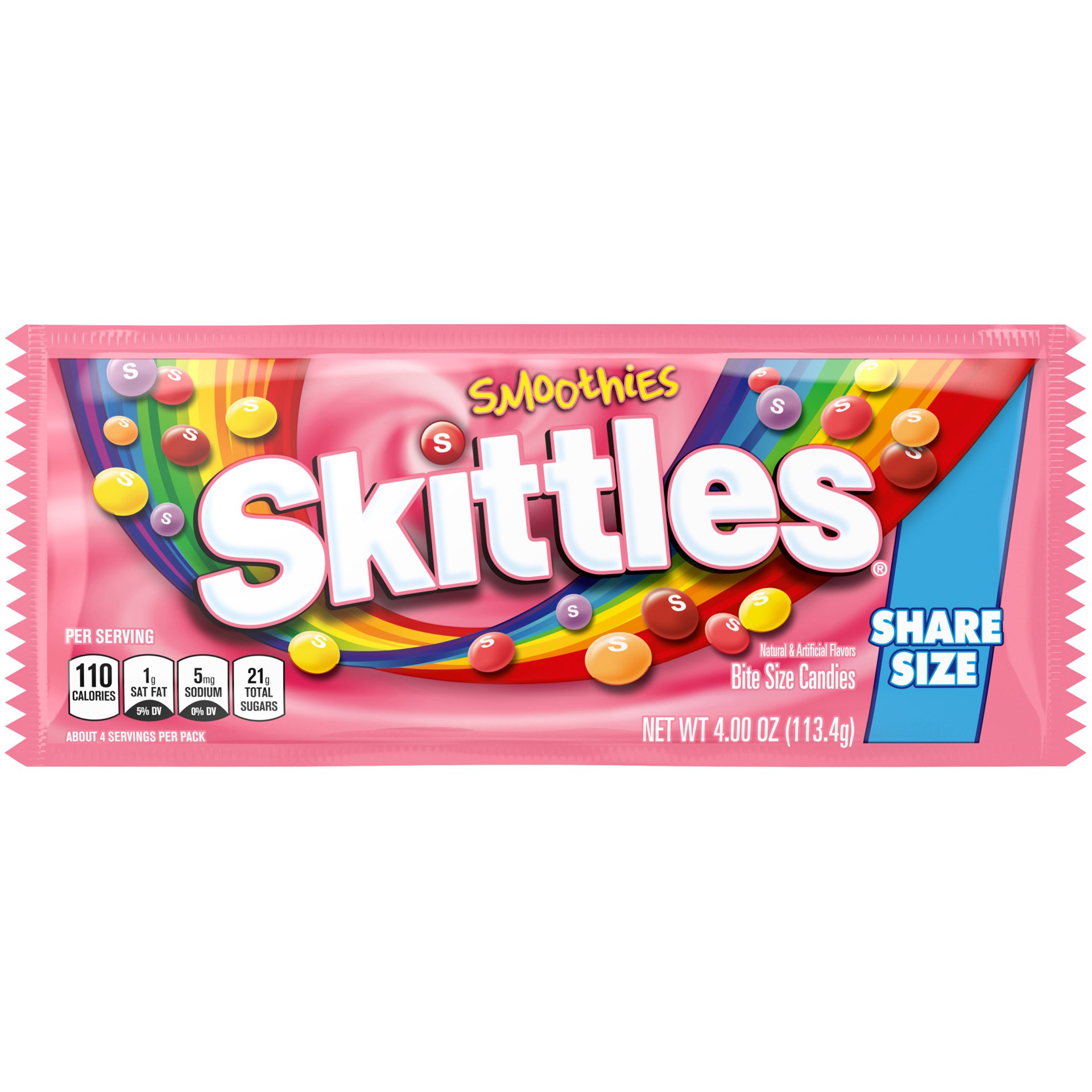 slide 1 of 7, SKITTLES Smoothies Chewy Candy, Share Size, 4 oz Bag, 4 oz