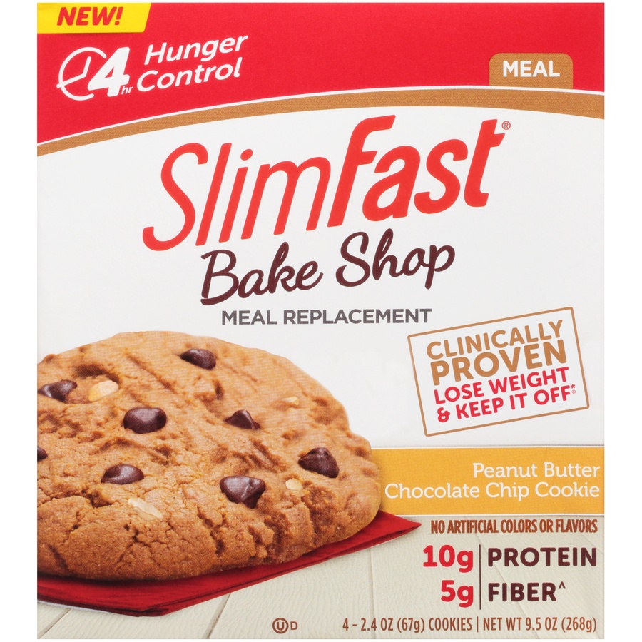 slide 1 of 1, SlimFast Bake Shop Meal Replacement Cookie - Peanut Butter Chocolate Chip, 4 ct; 2.4 oz