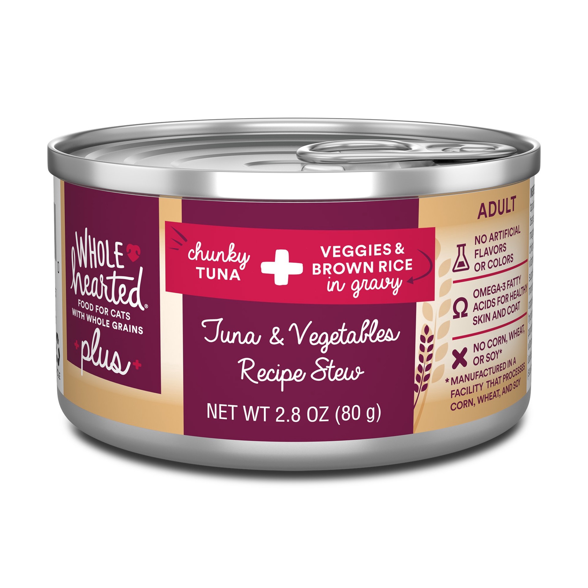 slide 1 of 1, WholeHearted Plus Tuna & Vegetables Recipe Stew Wet Cat Food, 2.8 oz., 2.8 oz