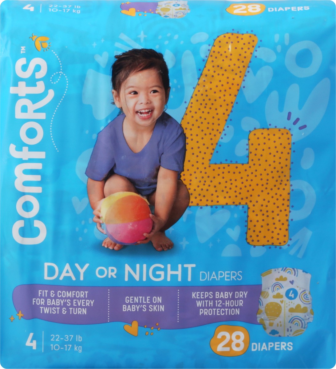 slide 6 of 13, Comforts Size 4 Day Or Night Baby Diapers, 28 ct
