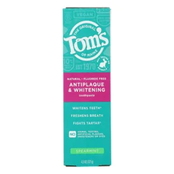 Tom's of Maine Tom’s of Maine Antiplaque and Whitening Fluoride Free Toothpaste, Spearmint Toothpaste