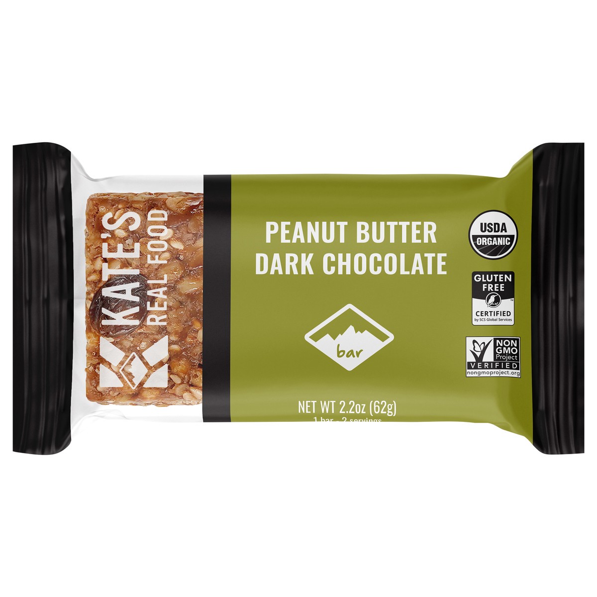 slide 1 of 1, Kate's Real Food Peanut Butter Dark Chocolate, 2.2 oz