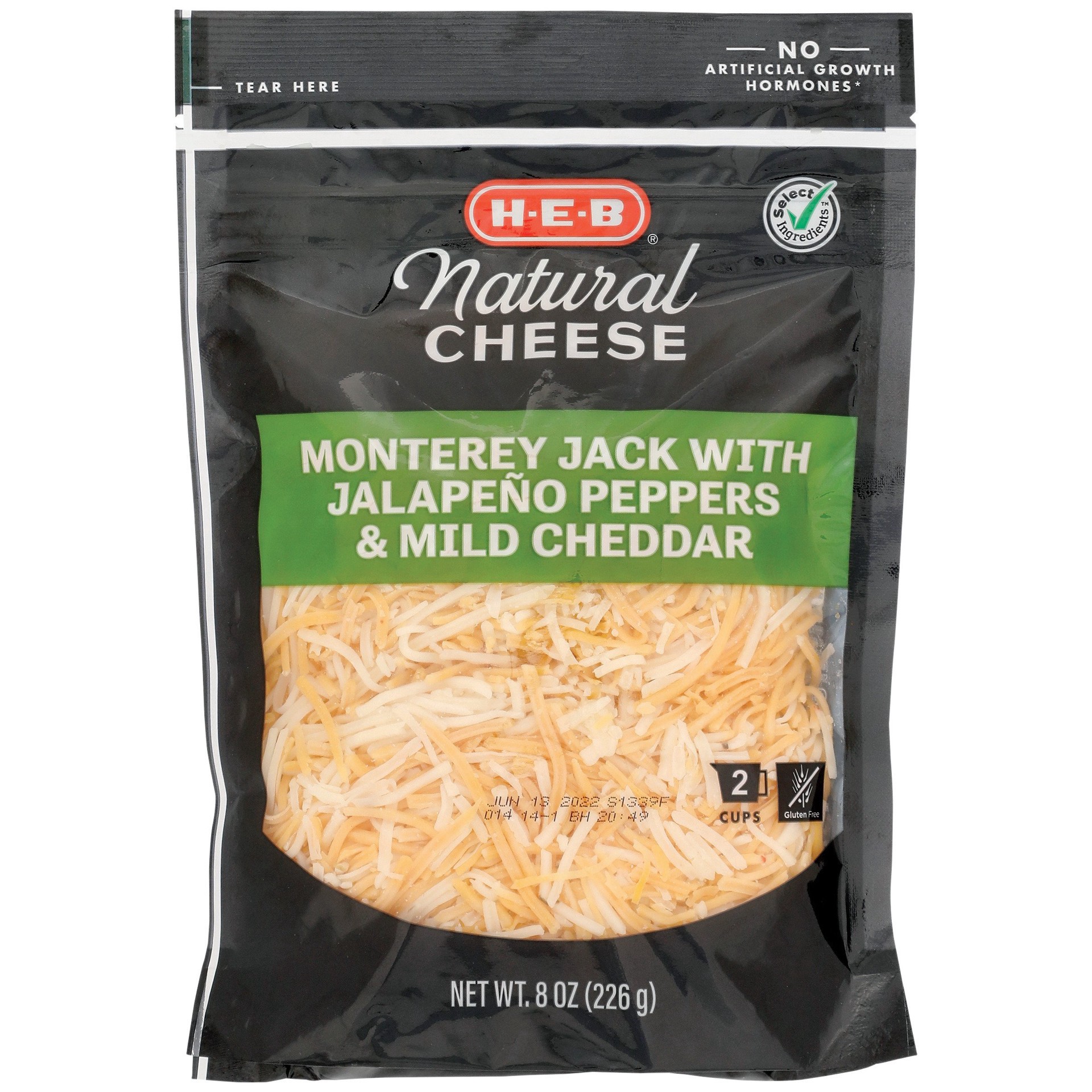 slide 1 of 1, H-E-B Jalapeno Jack and Mild Cheddar Fancy Shredded Cheese, 8 oz