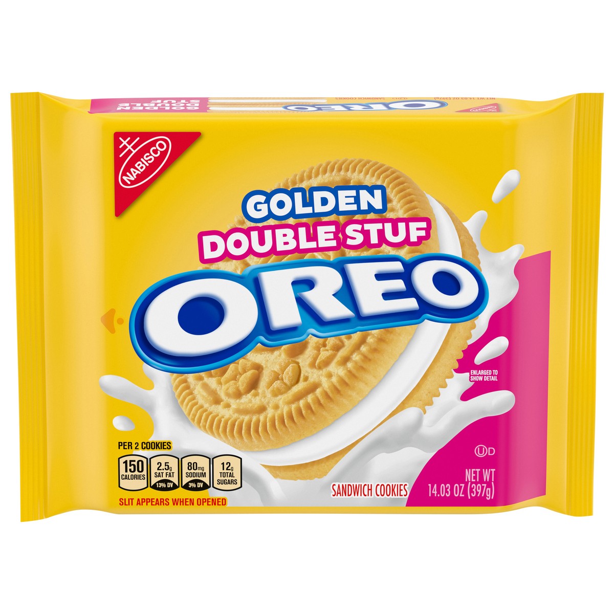 slide 1 of 6, OREO Double Stuf Golden Sandwich Cookies, 14.03 oz, 14.03 oz