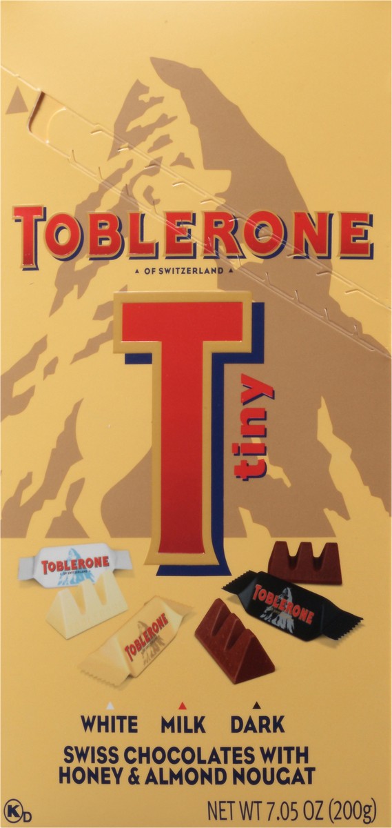 slide 6 of 7, Toblerone Tiny Swiss Chocolate Candy Bars with Honey & Almond Nougat Variety Pack, White, Dark and Milk Chocolate, 7.05 oz Gift Box, 0.44 lb