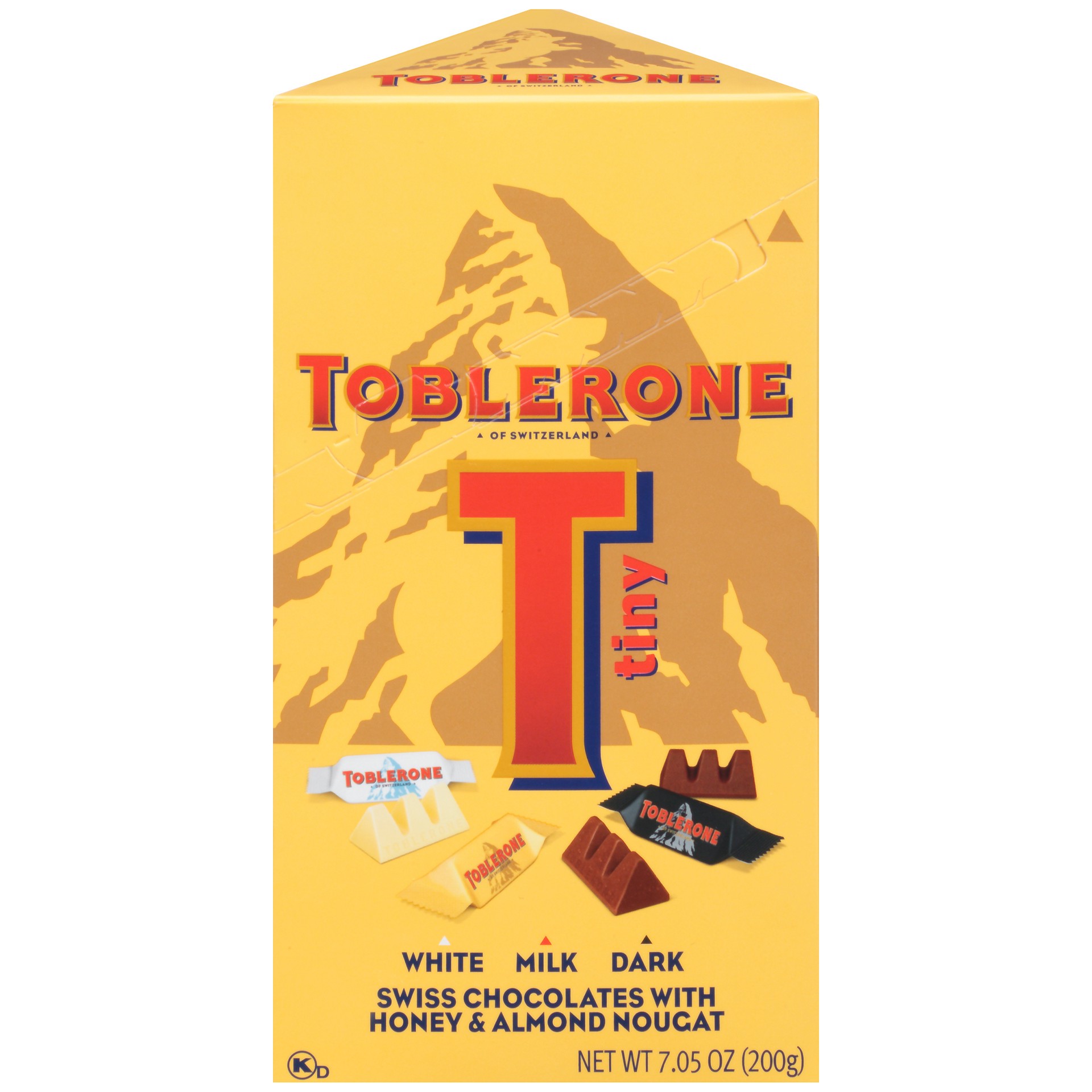 slide 1 of 7, Toblerone Tiny Swiss Chocolate Candy Bars with Honey & Almond Nougat Variety Pack, White, Dark and Milk Chocolate, 7.05 oz Gift Box, 0.44 lb