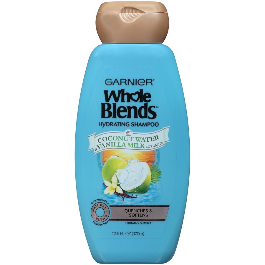 slide 1 of 5, Garnier Whole Blends Coconut Water & Vanilla Milk Extracts Hydrating Shampoo, 12.5 fl oz