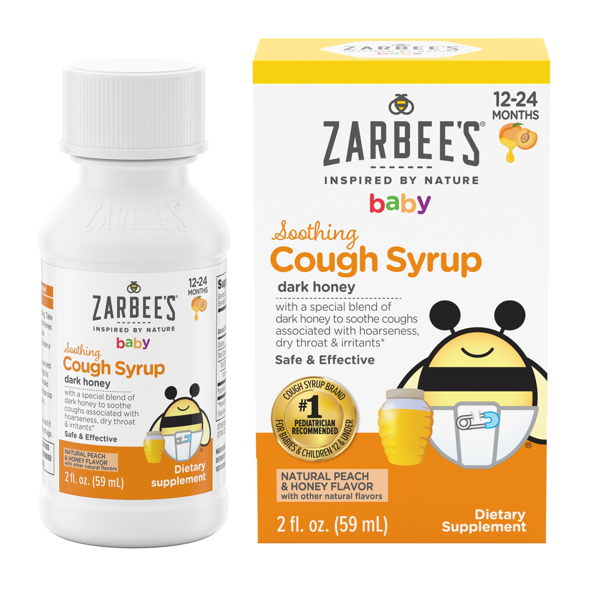 slide 4 of 5, Zarbee's Naturals Soothing Baby Cough Syrup, Drug & Alcohol-Free Toddler Cough Relief with Dark Honey, Natural Peach and Honey Flavor, 2 Fl Oz, 2 fl oz