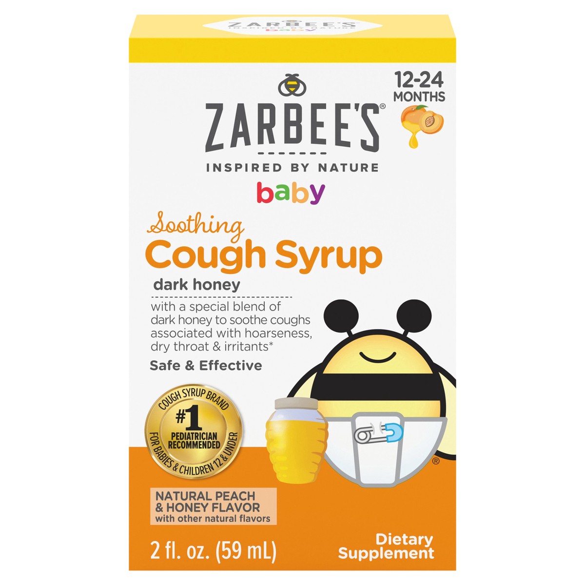 slide 1 of 5, Zarbee's Naturals Soothing Baby Cough Syrup, Drug & Alcohol-Free Toddler Cough Relief with Dark Honey, Natural Peach and Honey Flavor, 2 Fl Oz, 2 fl oz