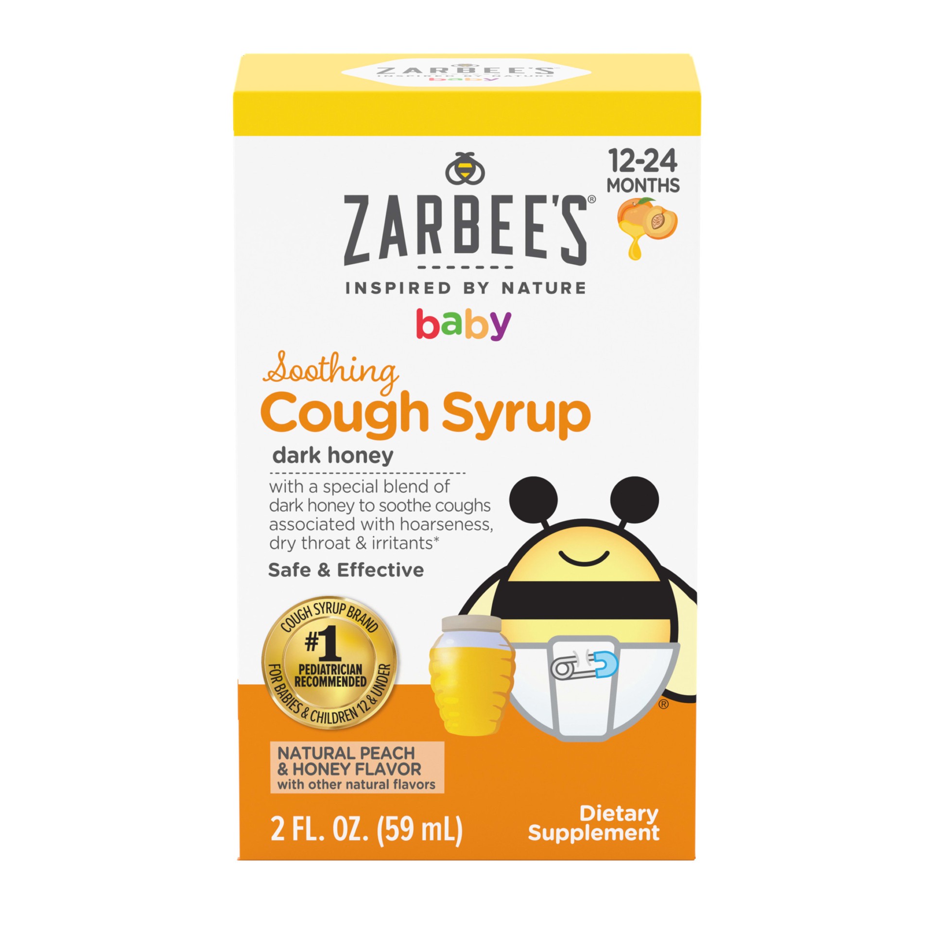 slide 1 of 5, Zarbee's Naturals Soothing Baby Cough Syrup, Drug & Alcohol-Free Toddler Cough Relief with Dark Honey, Natural Peach and Honey Flavor, 2 Fl Oz, 2 fl oz