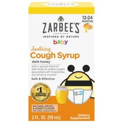 Zarbee's Naturals Baby Soothing Cough Syrup with Dark Honey, Natural Peach & Honey Flavor, 2 Fl. Oz