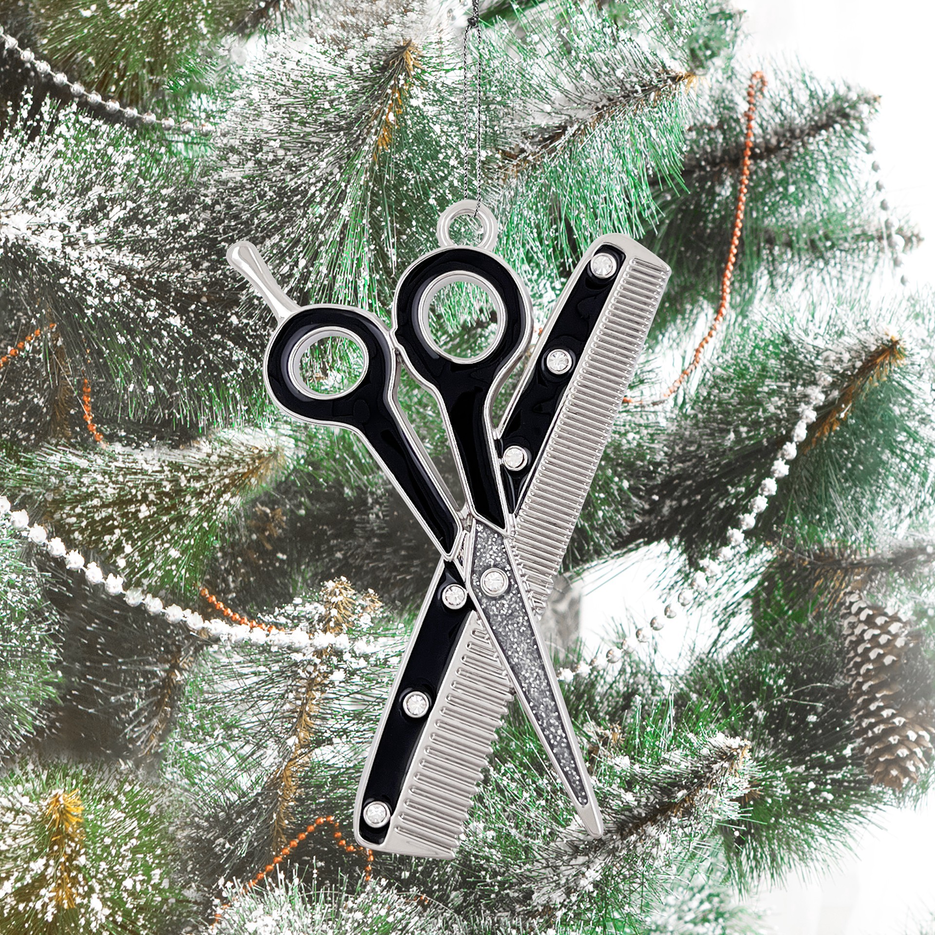 slide 3 of 3, 3.25" Salon Scissors & Comb Enameled Metal Ornament By Ashland, 3.25 in