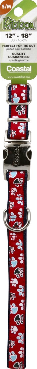 slide 2 of 2, Coastal Ribbon Adjustable Dog Collar with Metal Buckle, Red with Paws, SmallMedium - 58" x 12"-18", 1 ct